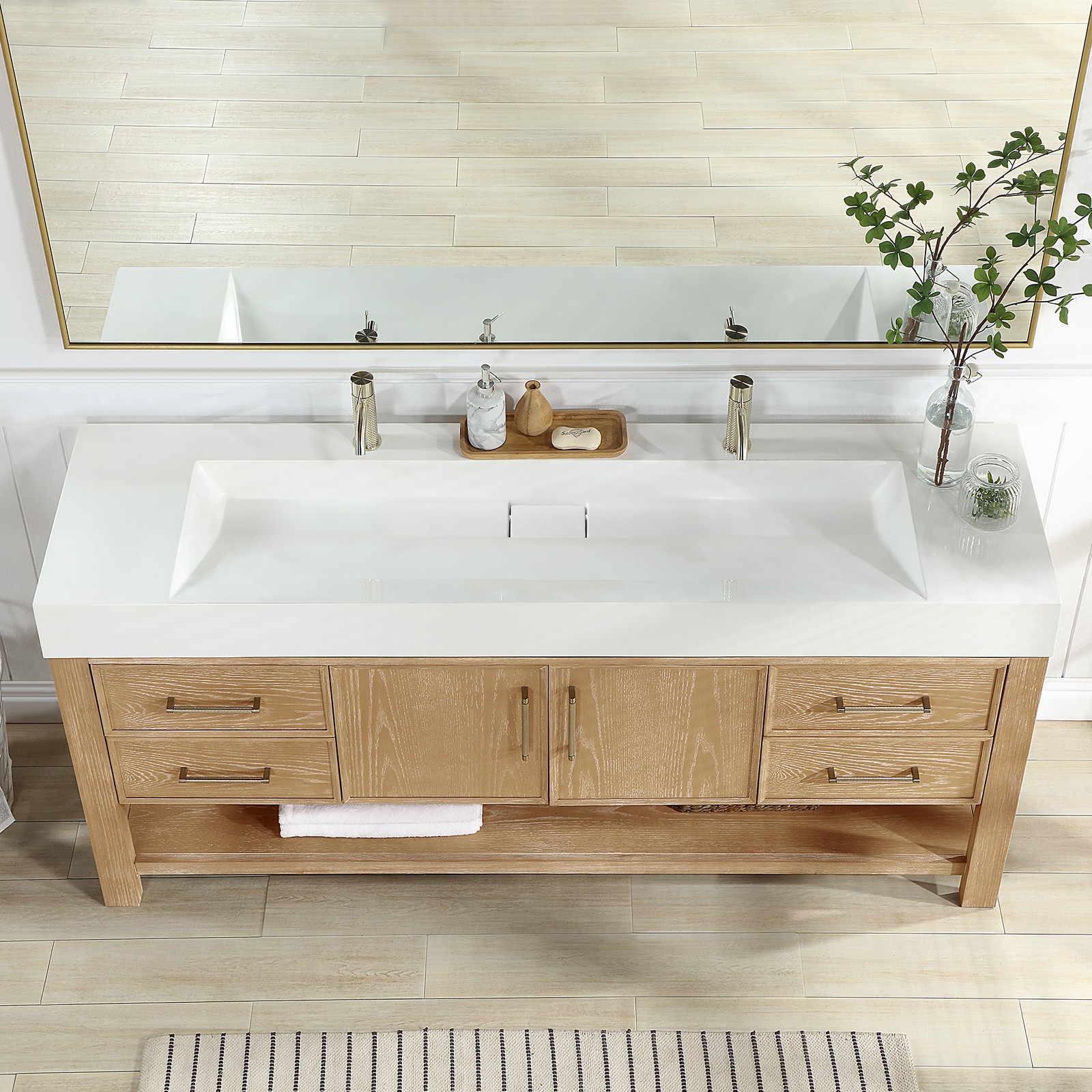 Vera 72″ Single Bath Vanity in Washed Ash Grey with White Integrated Stone Sink
