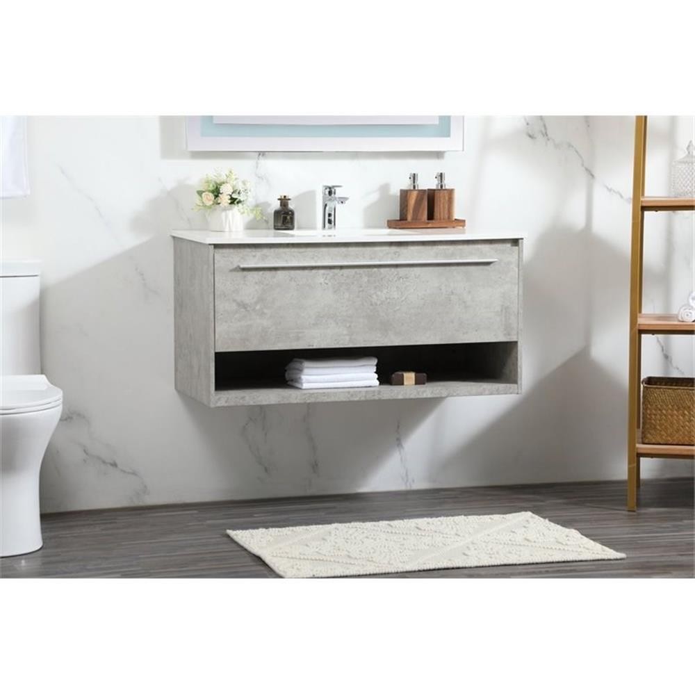 Elegant Decor Roman 40″ Aluminum Alloy MDF Single Bathroom Vanity in Gray