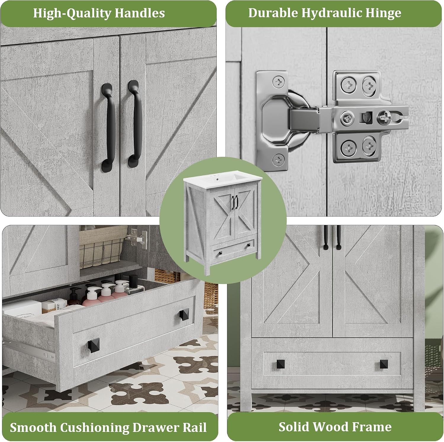 30 in Vanity with Ceramic Sink Bathroom Vanity with 2 Door and 1 Drawer Cabinet