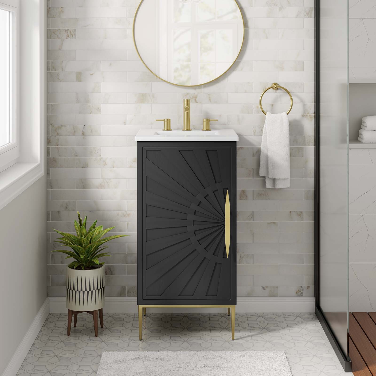 Modway Awaken 18″ Bathroom Vanity Cabinet in White Black With Ceramic Sink Basin