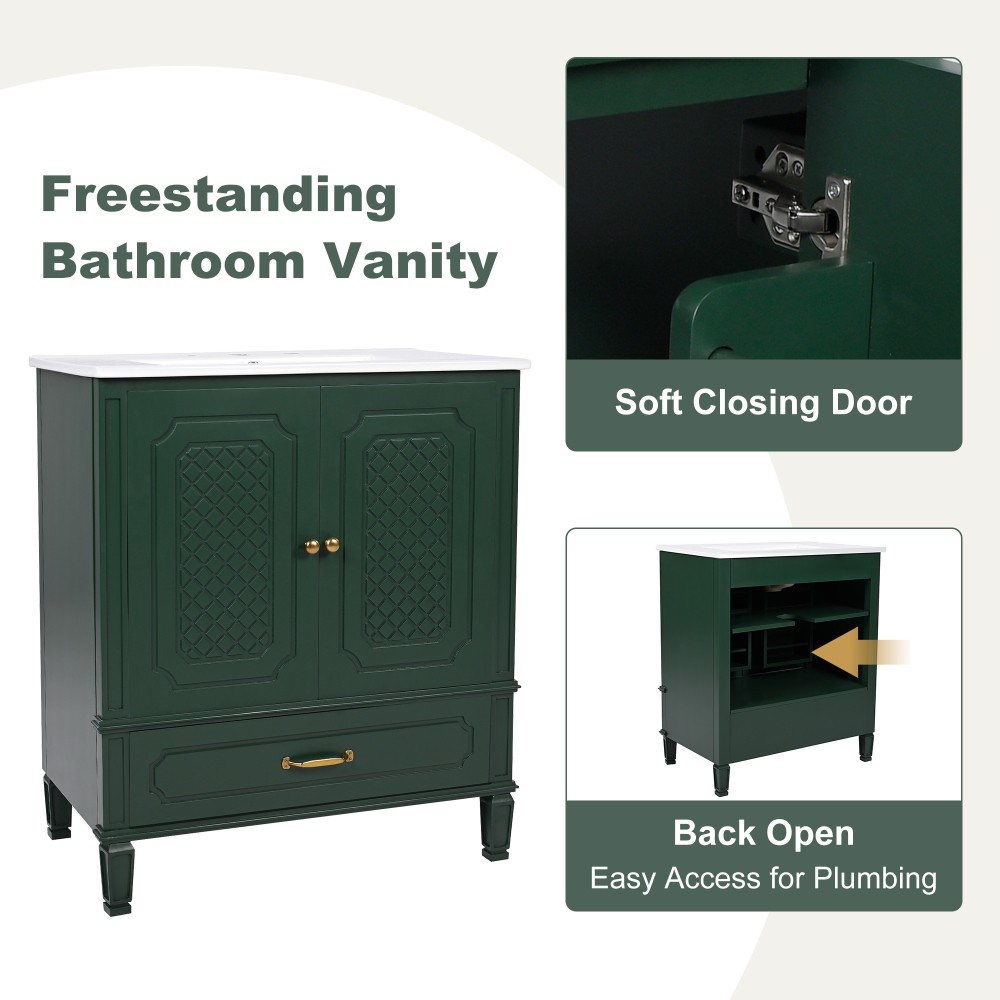 30″ Bathroom Vanity with Sink Vintage Style, Multi-functional Storage Space