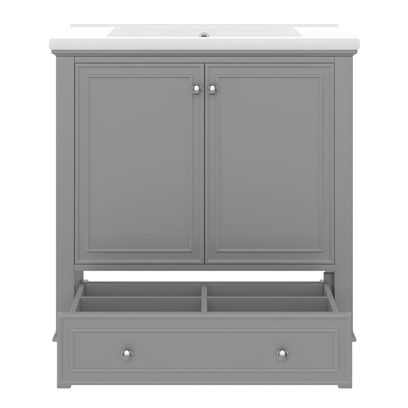 30″ Modern Bathroom Vanity with Sink Set,Gray Bathroom Cabinet w/Doors & Drawer
