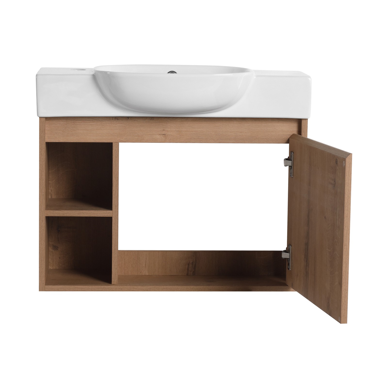 26in Plywood Freestanding Bathroom Vanity W/ Ceramic Sink Basin Door Shelf Oak