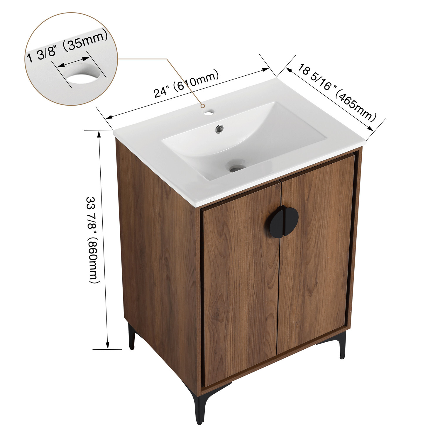 24″ 30″ Bathroom Vanity w/Sink, Freestanding Bath Vanity Storage Cabinet,2 Doors