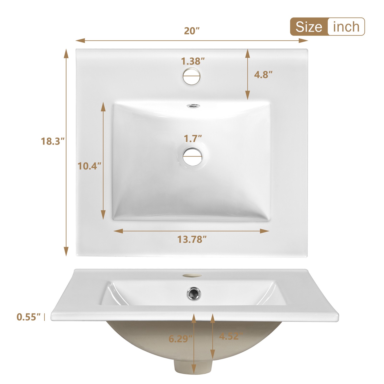 20″ Bathroom Vanity with Ceramic Sink, Soft Close Door, White