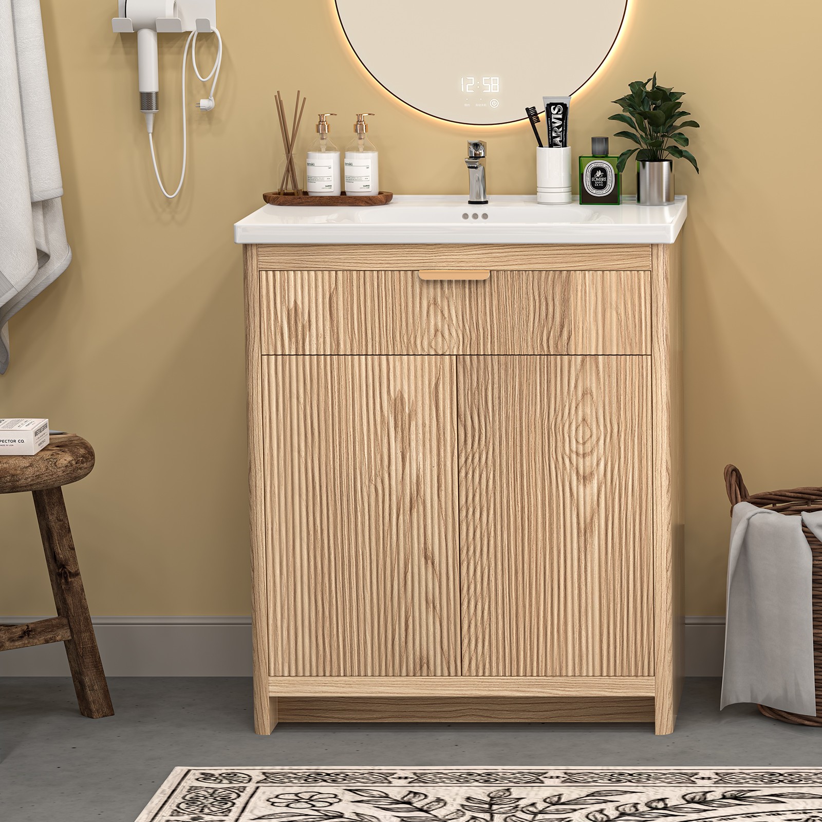 Bathroom Wood Vanity 23.6″ &Ceramic Sink,Freestanding Storage Cabinet Vanity