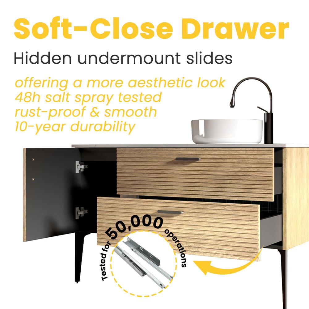 48″ Bathroom Vanity with Sink, Freestanding Vanity Cabinet, 2 Drawers,Metal Legs