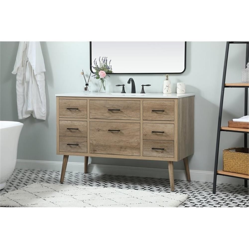 Elegant Decor Boise 48″ Aluminum MDF Single Bathroom Vanity in Natural Oak