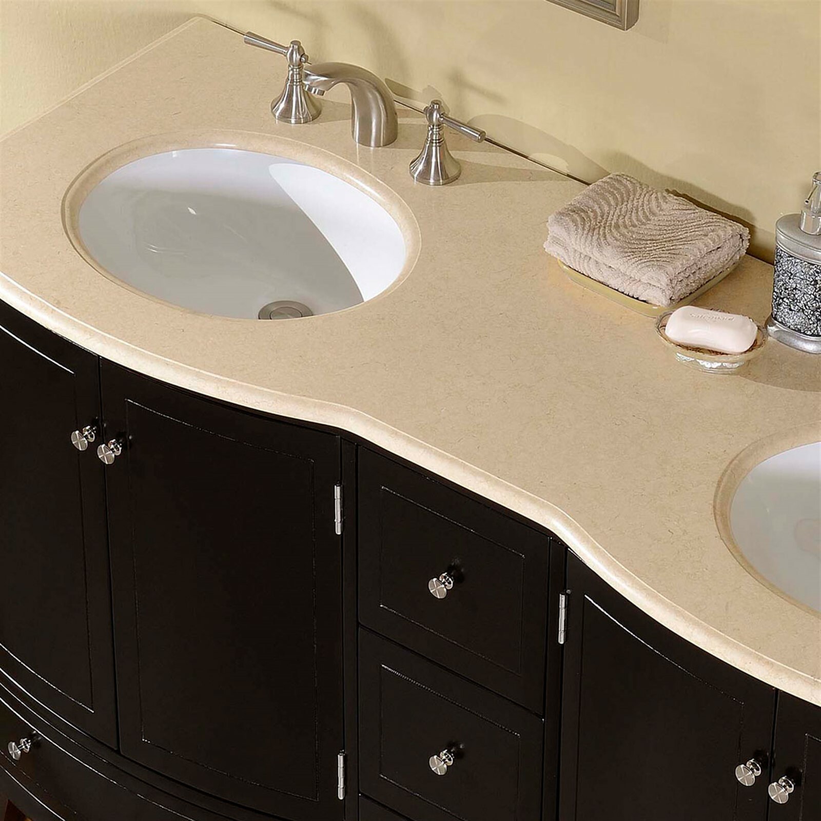 60-inch Bathroom Double Sink Vanity Creamy Marble Top Lavatory Cabinet 0703CM