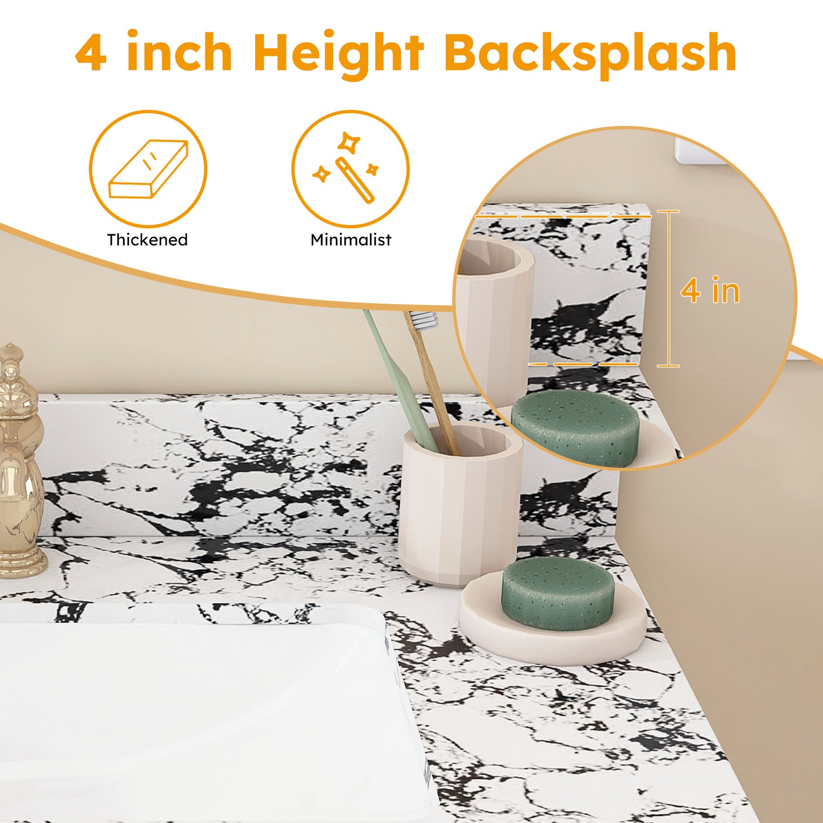 31″x22″ Bathroom Vanity Top with Undermount Sink & Backsplash