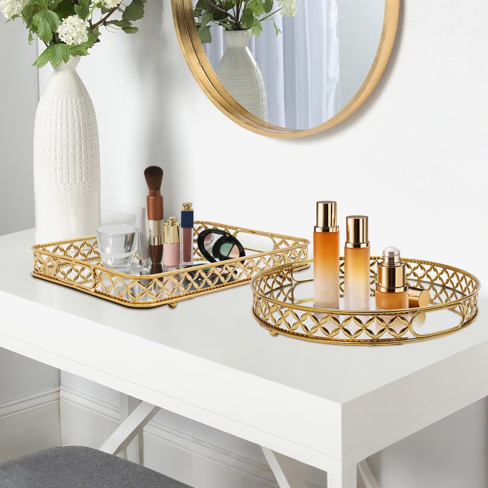 Decorative Tray Mirror Tray, Mirrored Vanity Tray for Bathroom Counter