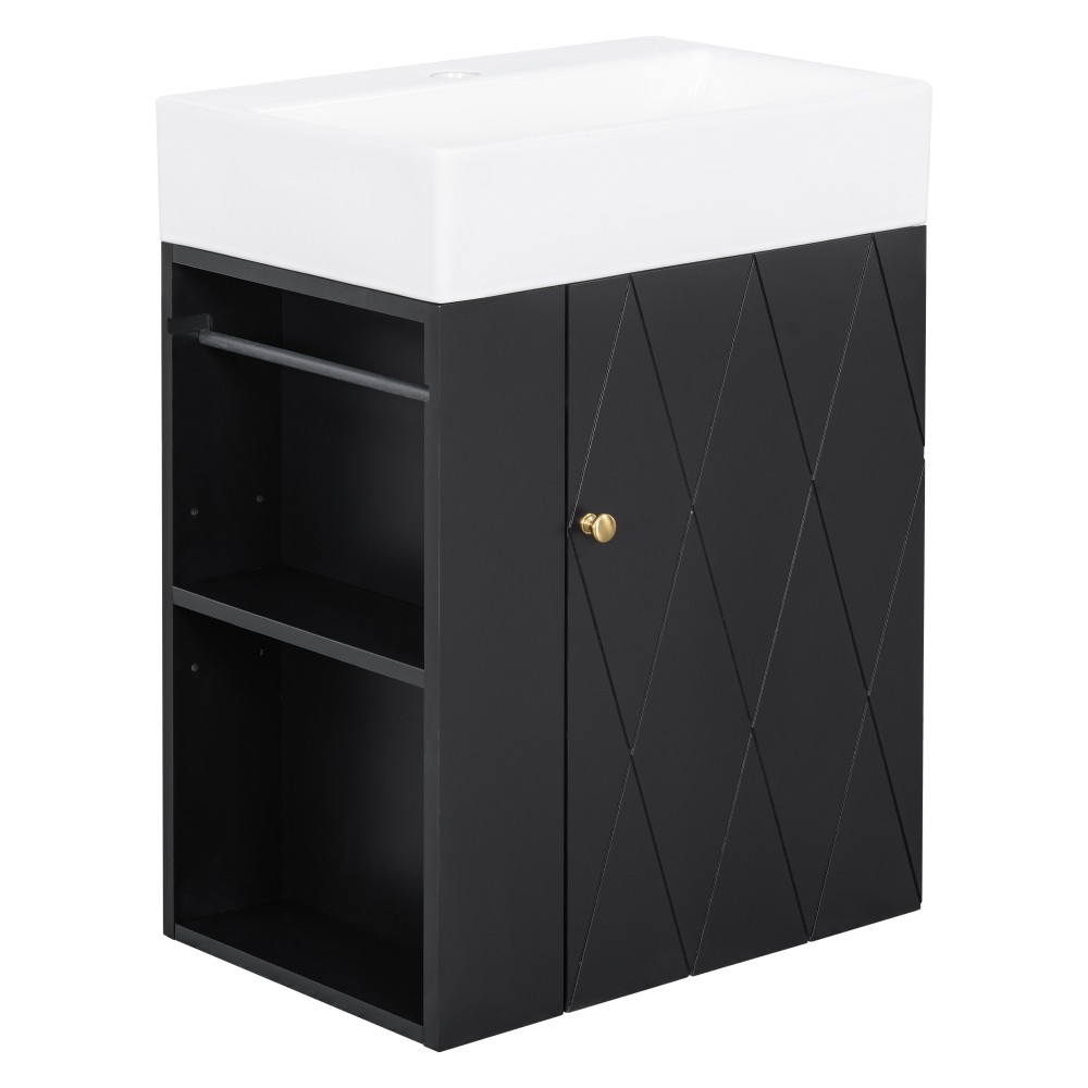 20 Inch Bathroom Vanity with Ceramic Sink, Diamond Pattern Door Design