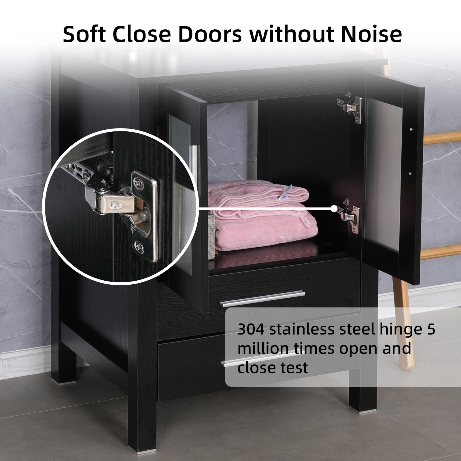 24″ Black Bathroom Vanity Set Round Tempered Glass Vessel Sink No Mirror