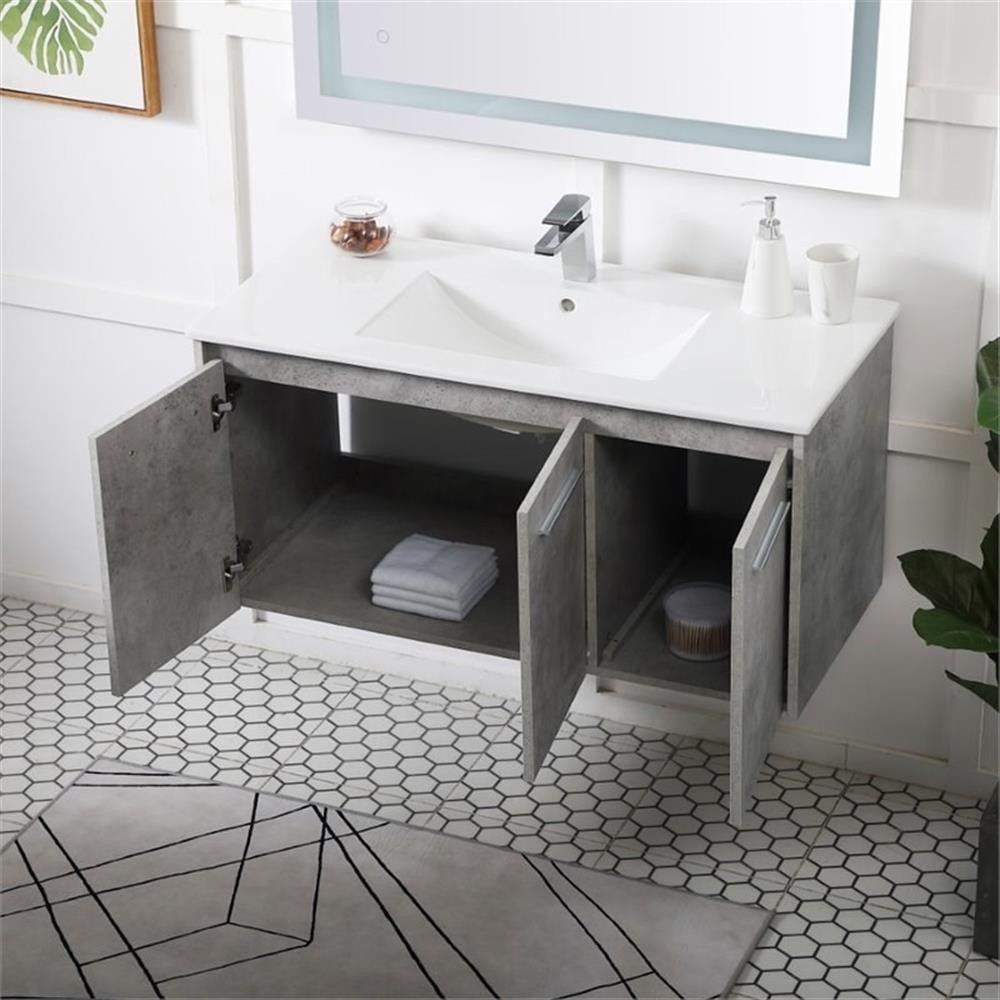 Elegant Decor Rasina 40″ Single Porcelain Top Floating Bathroom Vanity in Gray