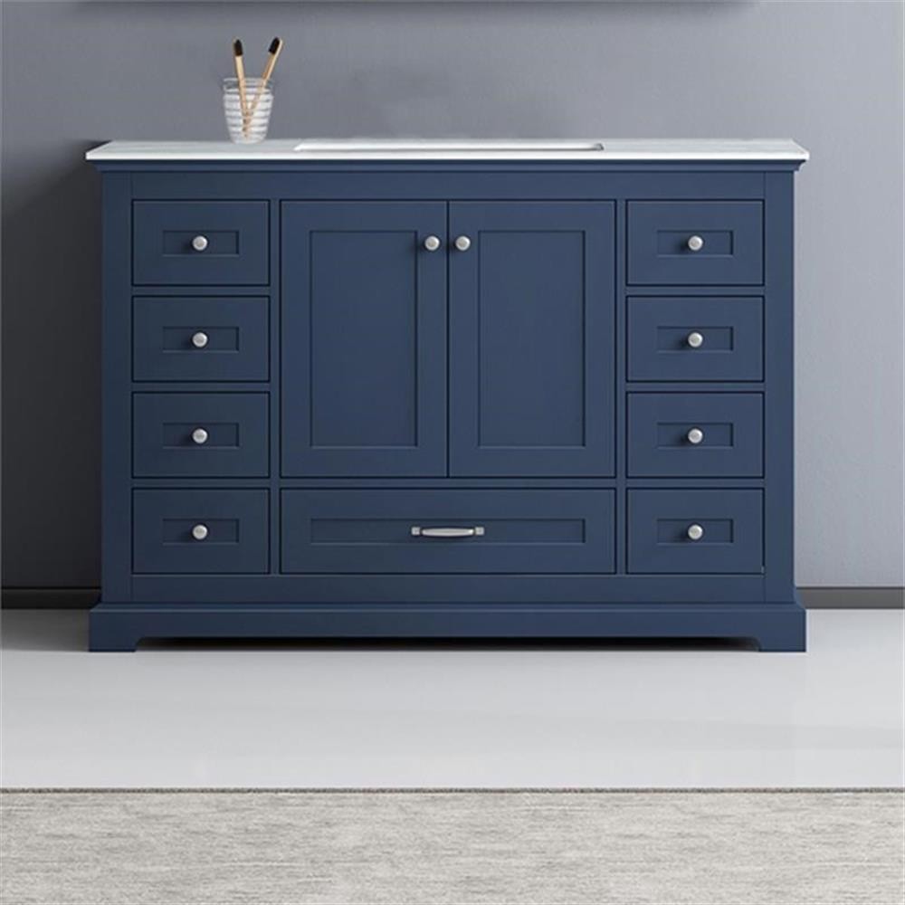 Lexora Home Dukes 48″ Carrara Marble Top Single Vanity with Sink in Navy Blue