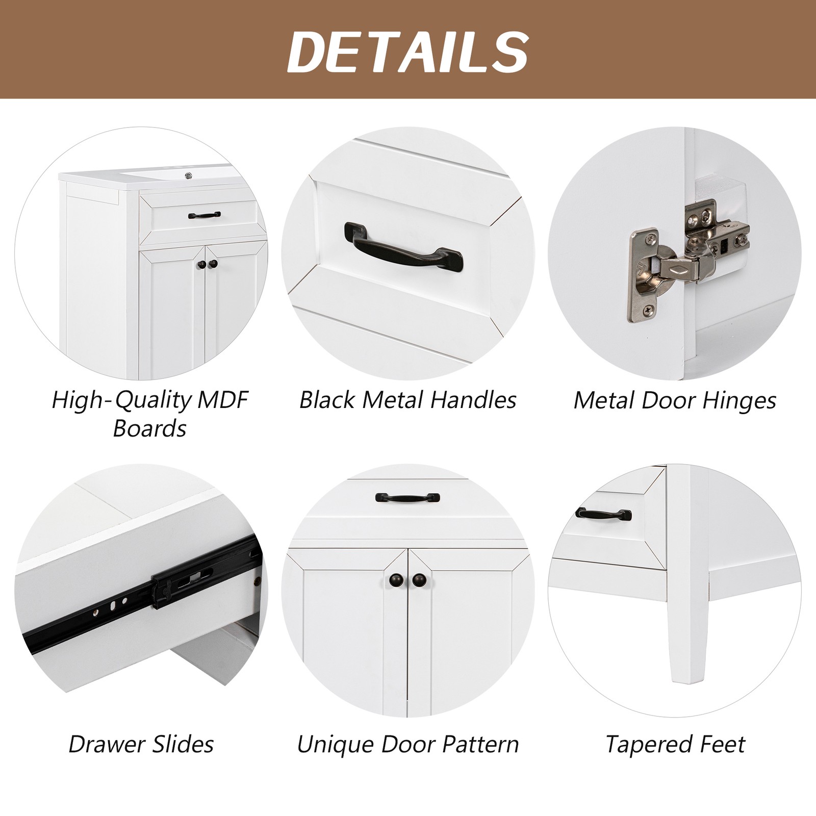 36″ Bathroom Vanity Base Only Cabinet with Drawers White