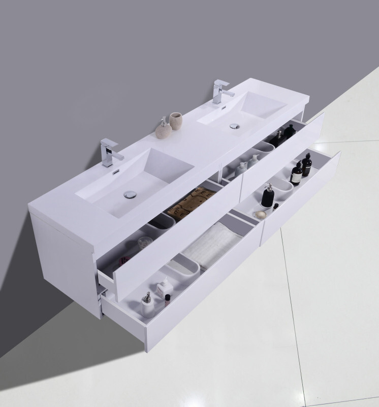 BOHEMIA LINA 72” WALL MOUNTED VANITY WITH DOUBLE REINFORCED ACRYLIC SINKS