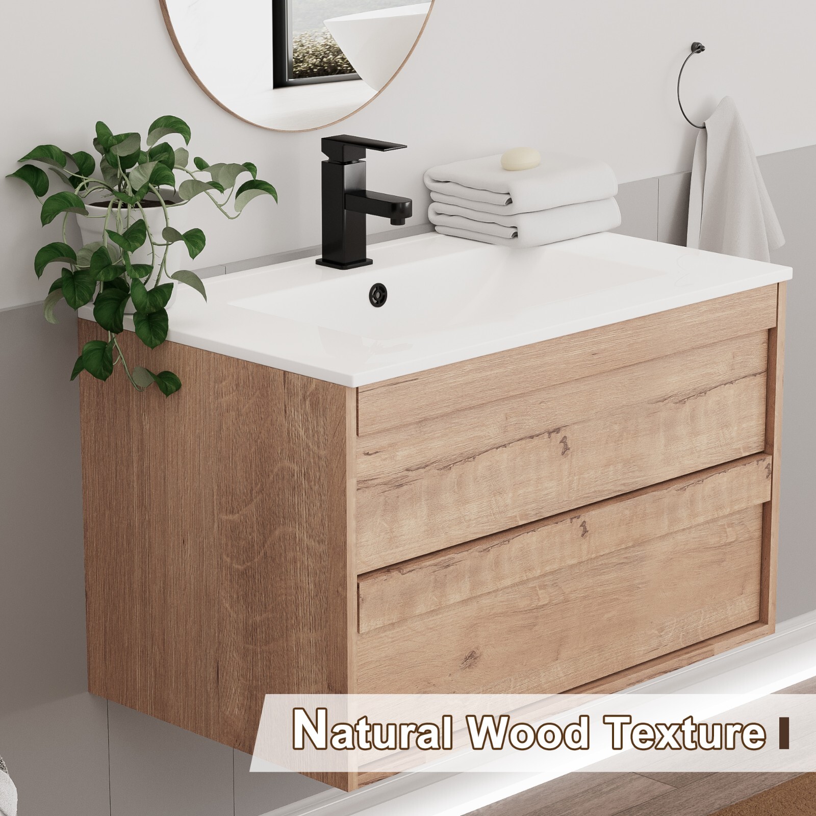 Wall Mounted Bathroom Vanity Sink Combo Cabinet Vanity Set Invisible Handles