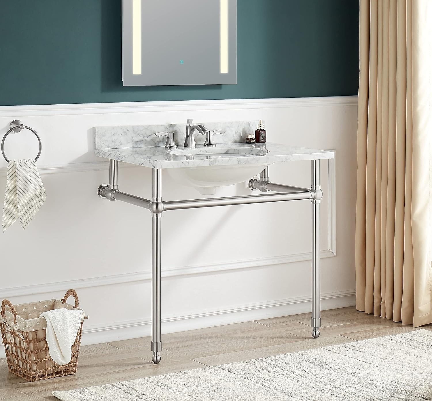 ANZZI Verona Series Console Sink Base in Brushed Nickel -34.5″ Stainless Steel
