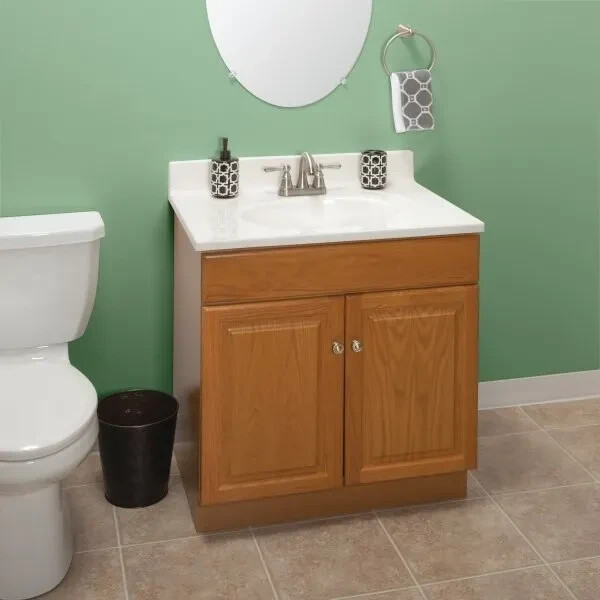 Modular Vanity Tops 31 X 19″ Solid White Cultured Marble Vanity Top And Bow
