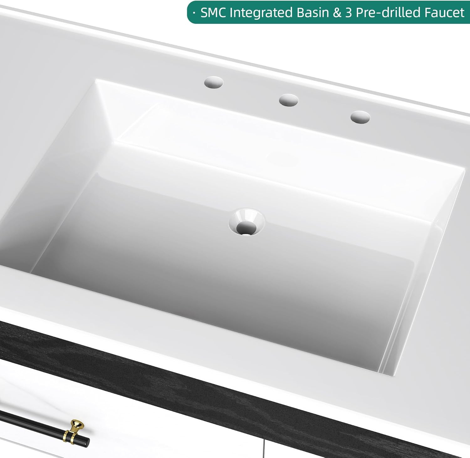 Modern 37″ Floating Bathroom Vanity with Sink & 2 Drawers – Wall Mounted