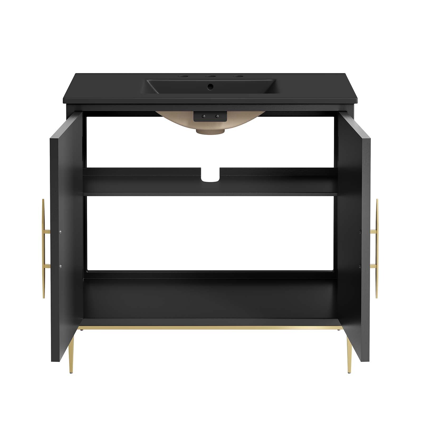 Modway Awaken 36″ Bathroom Vanity Cabinet in Black Black With Ceramic Sink Basin