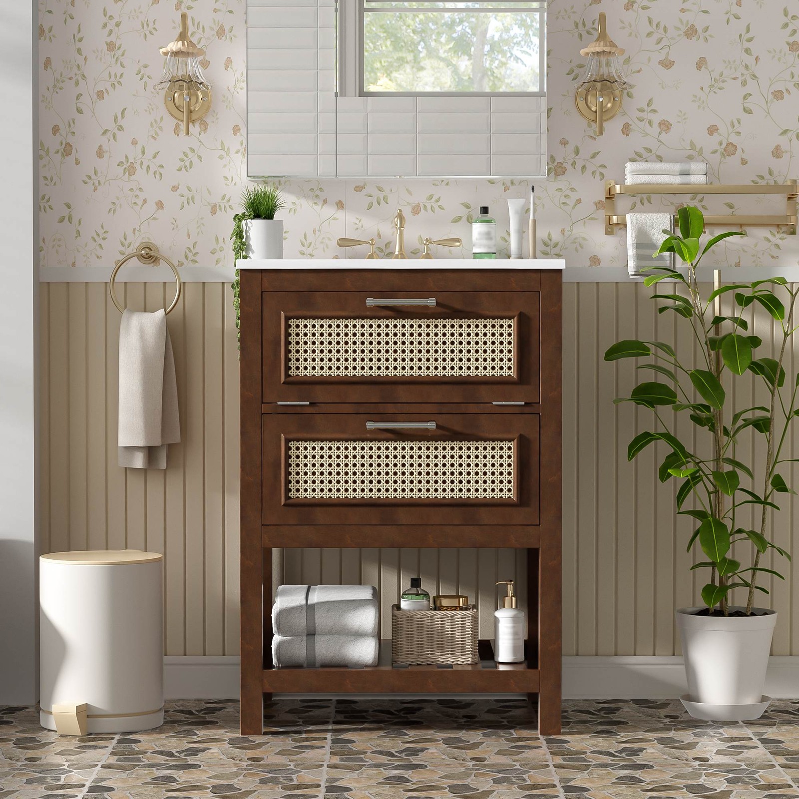 FUNIDEE 24″ Bathroom Vanity with Ceramic Sink Storage Cabinet with Single Sink