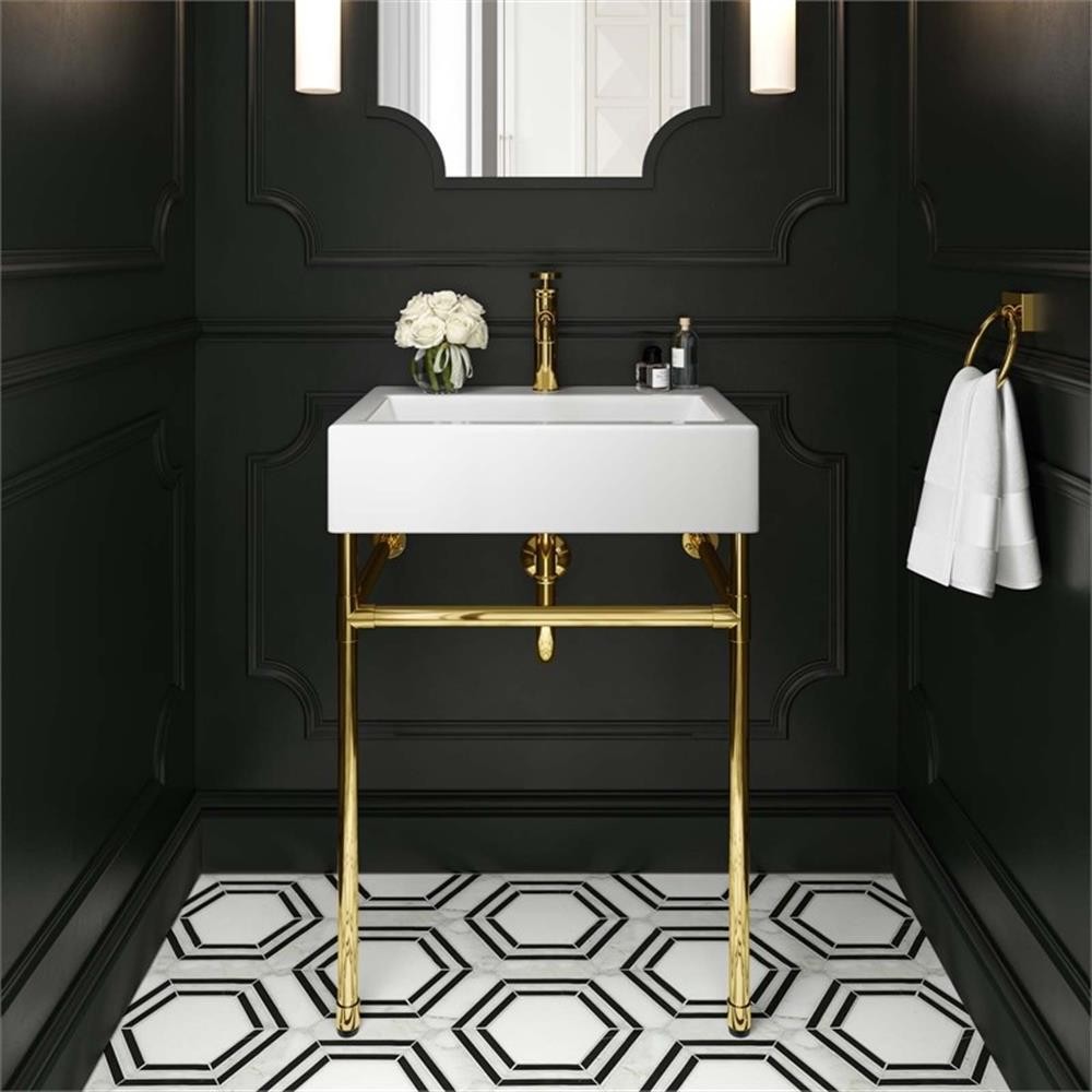 Modway Redeem 24″Wall-Mount Stainless Steel Bathroom Vanity in Gold/White