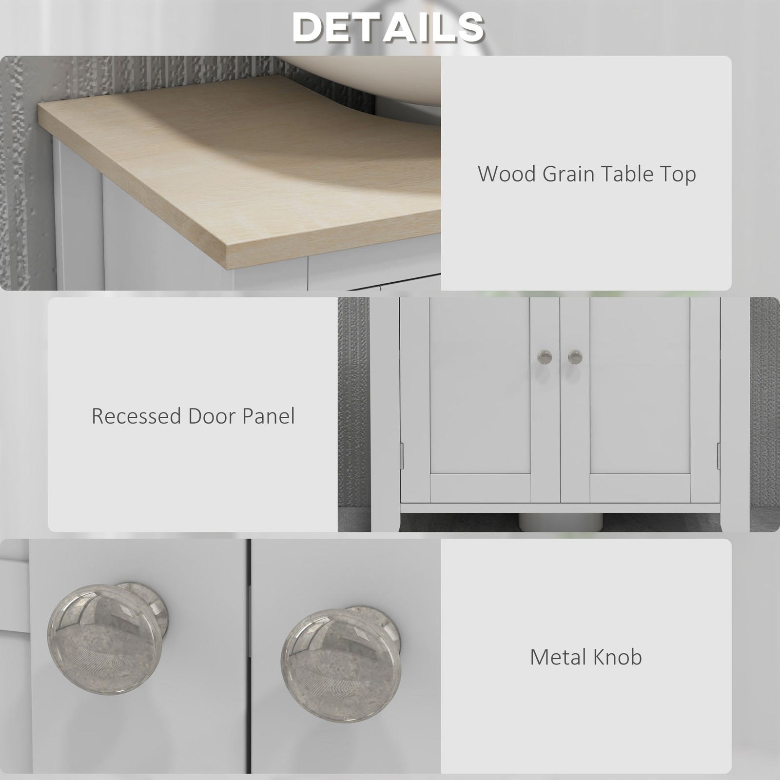 Base sink storage cabinet, U-shaped and adjustable internal shelves