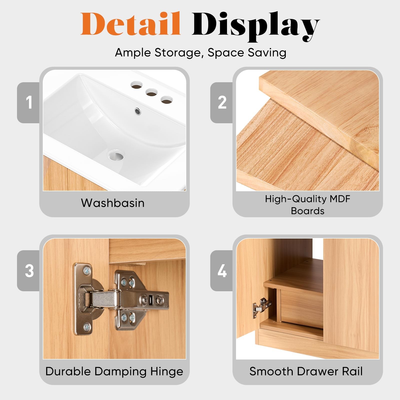 DUMOS 24″ Modern Bathroom Vanity with Ceramic Basin, Undermount Sink Cabinet …
