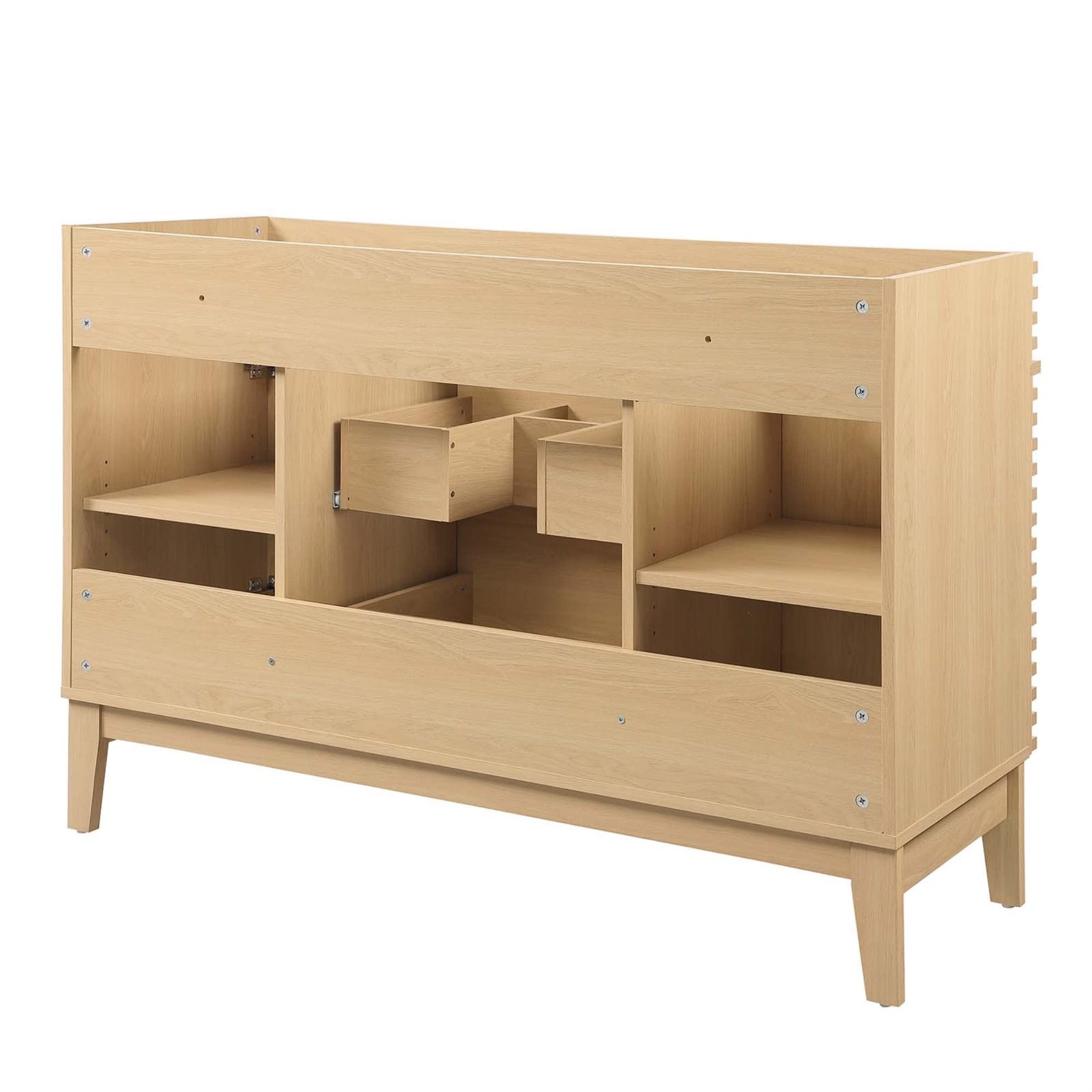 Pemberly Row 47″ Plastic and Wood Bathroom Vanity Cabinet in Oak