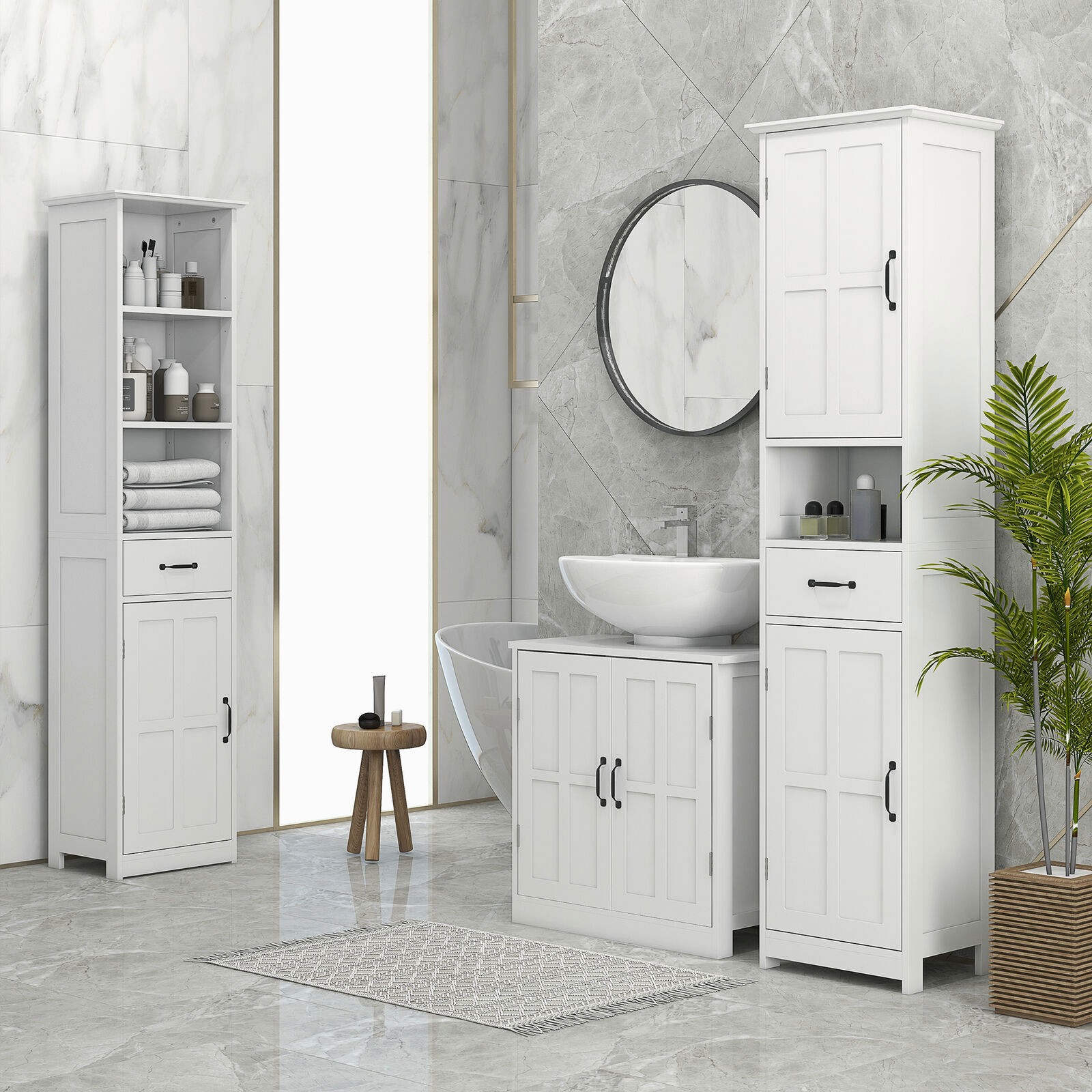 Bathroom Organizer Pedestal Under Sink Storage Cabinet with Adjustable Shelf