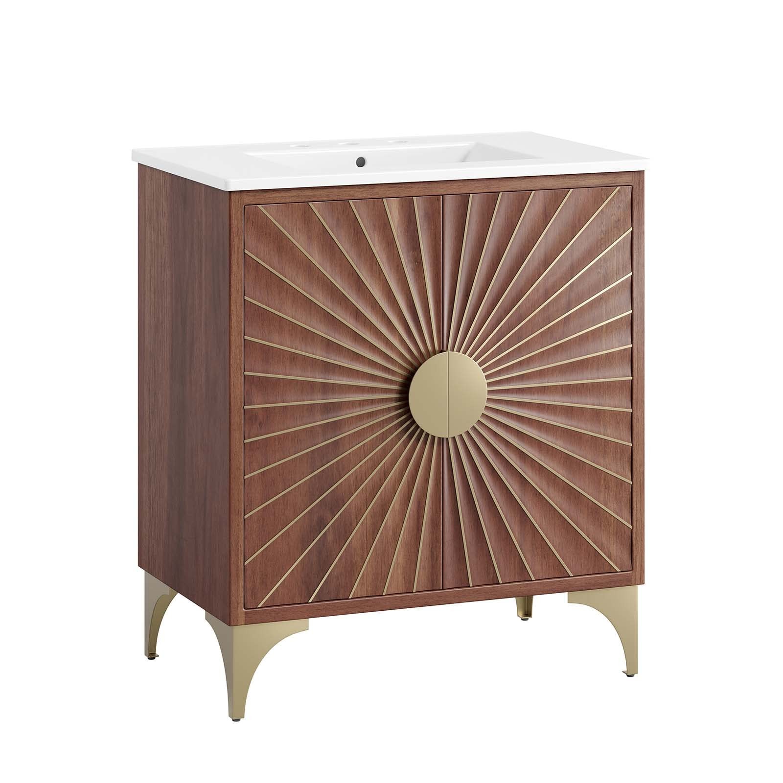 Pemberly Row 30″ Solid Mango Wood Bathroom Vanity in White/Walnut