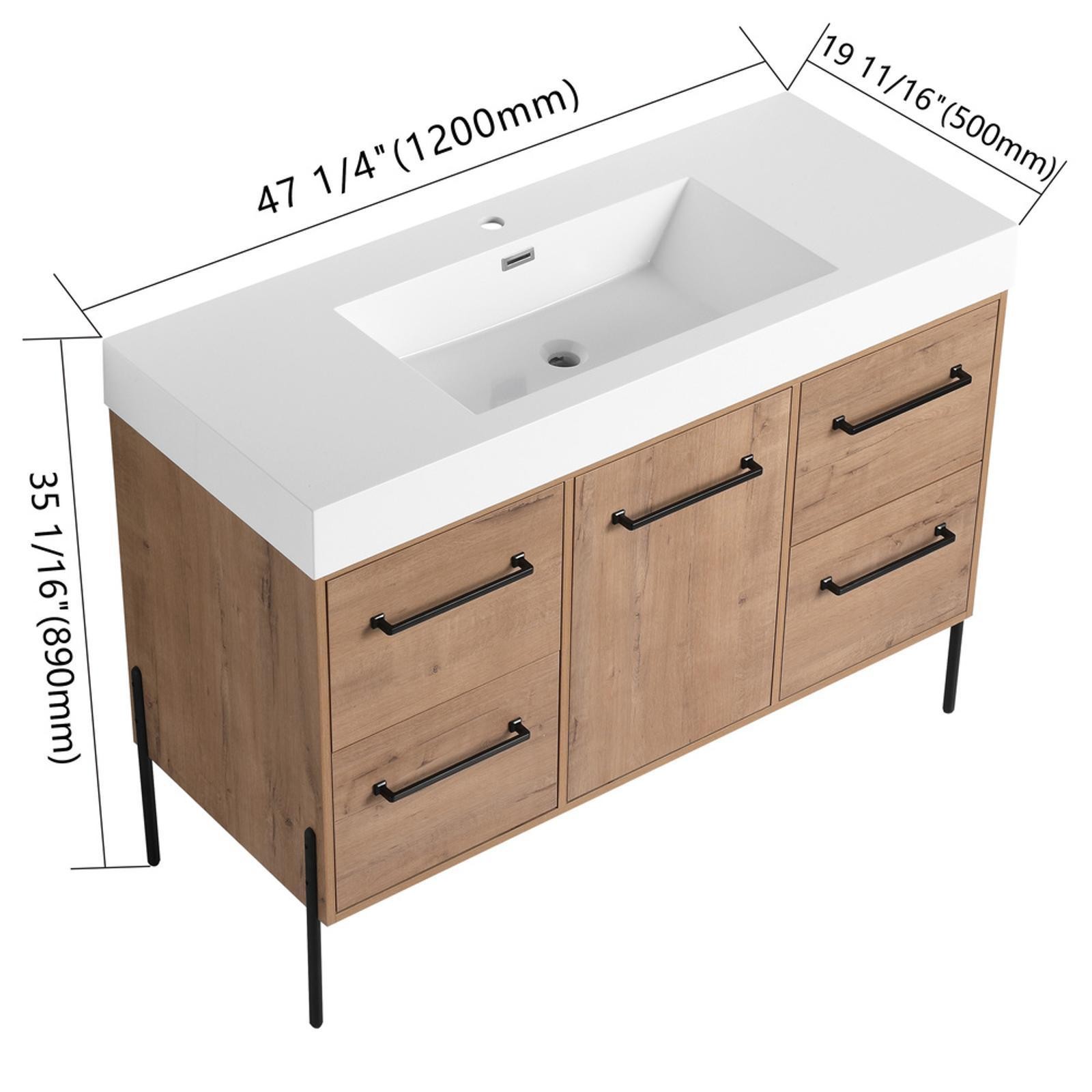 48-Inch Freestanding Bathroom Vanity with White Resin Sink, Doors, 4 Drawers,