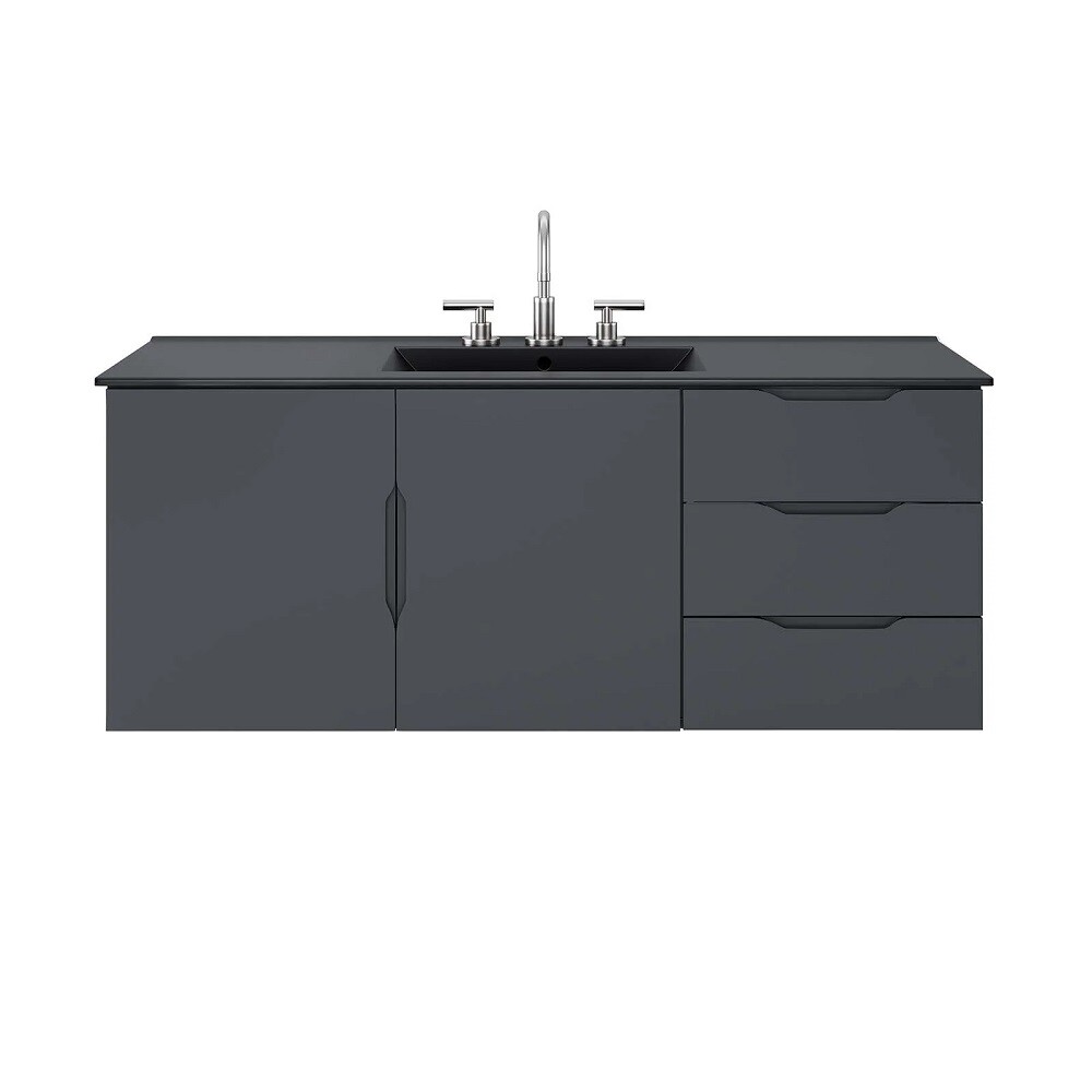 48″ Floating Bathroom Vanity Single Ceramic Sink Countertop Black White Gray