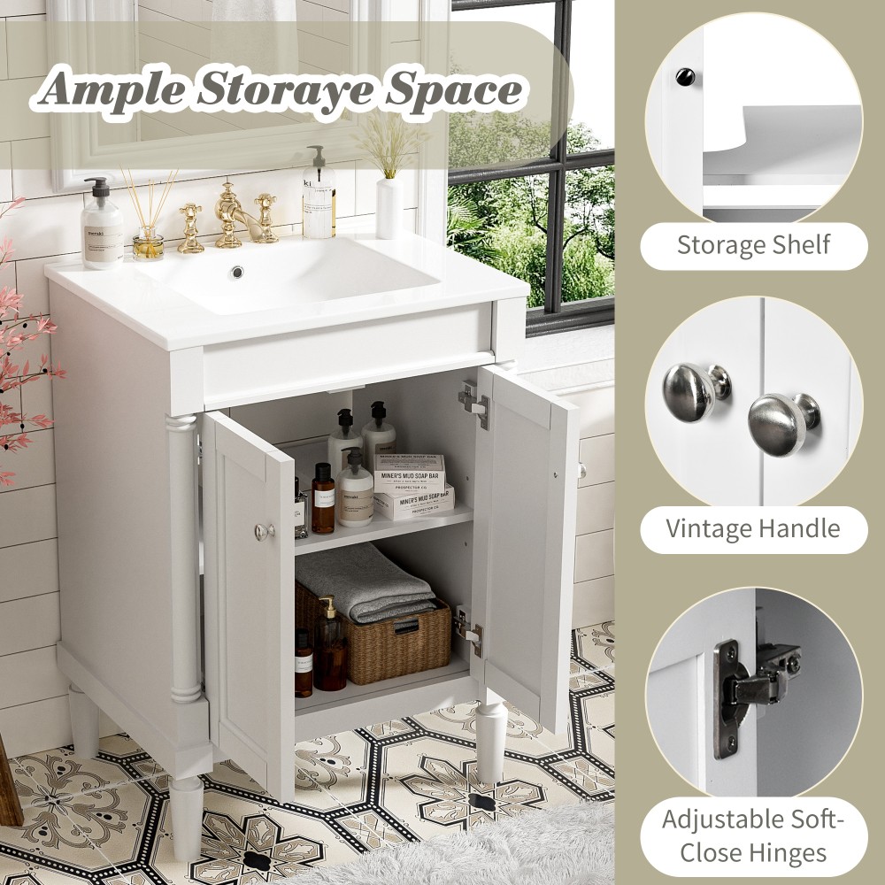 24” Bathroom Vanity with Top Sink, 2-Tier Modern Bathroom Storage Cabinet