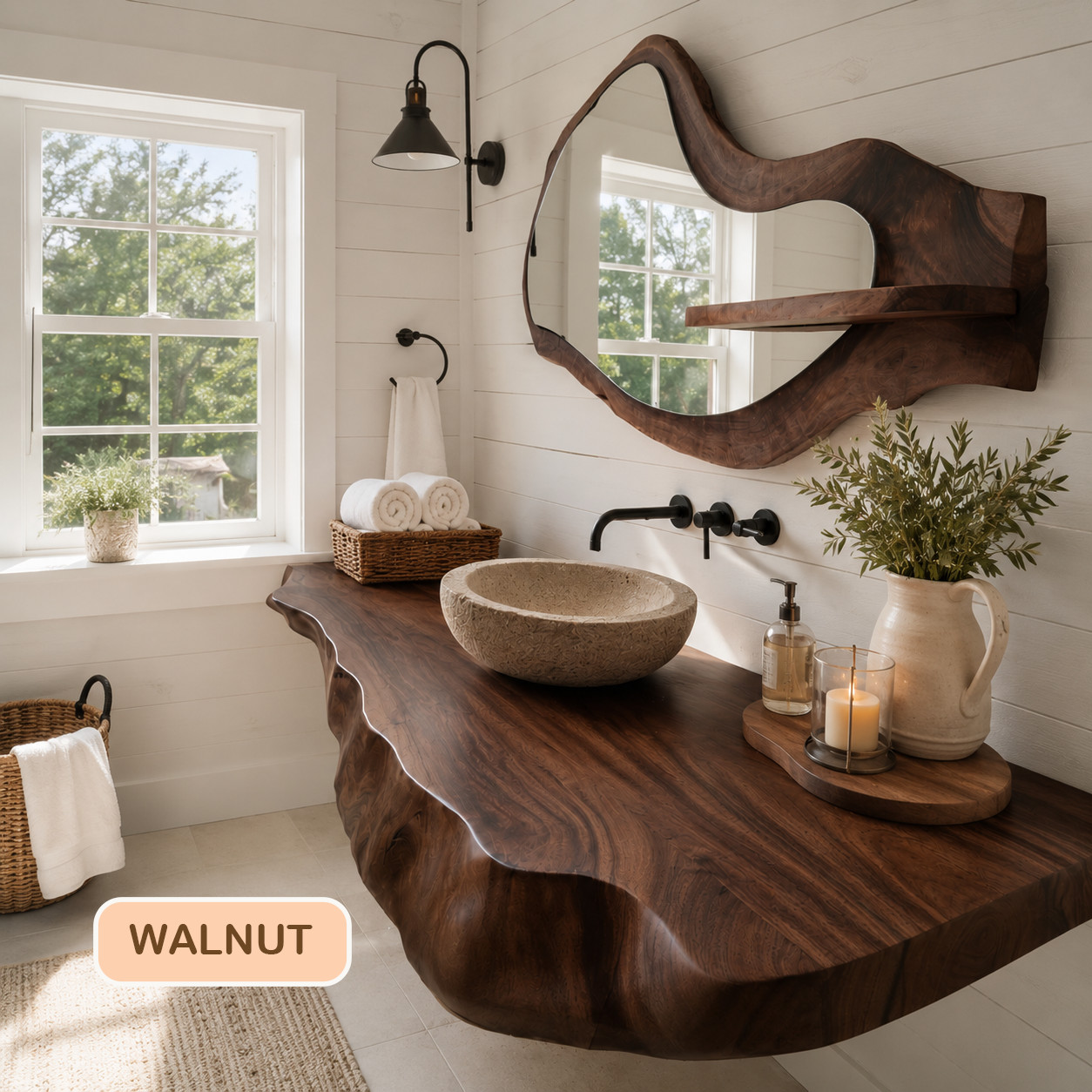 Bathroom Vanity Modern Rustic Solid Wood Live Edge Floating Sink CounterBathroom