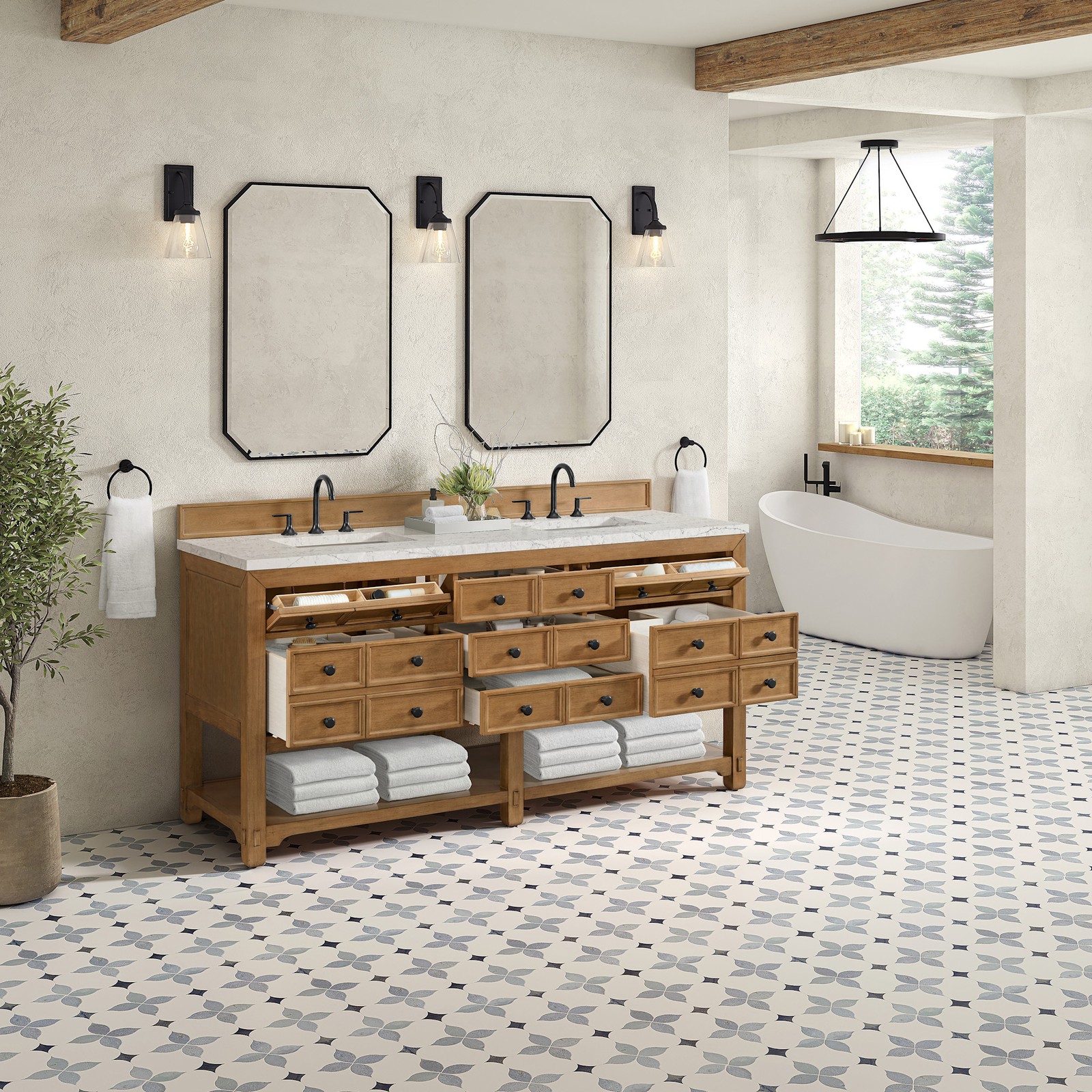 James Martin Vanities 505-V72-FEJP Malibu 72″ – Amber Birch