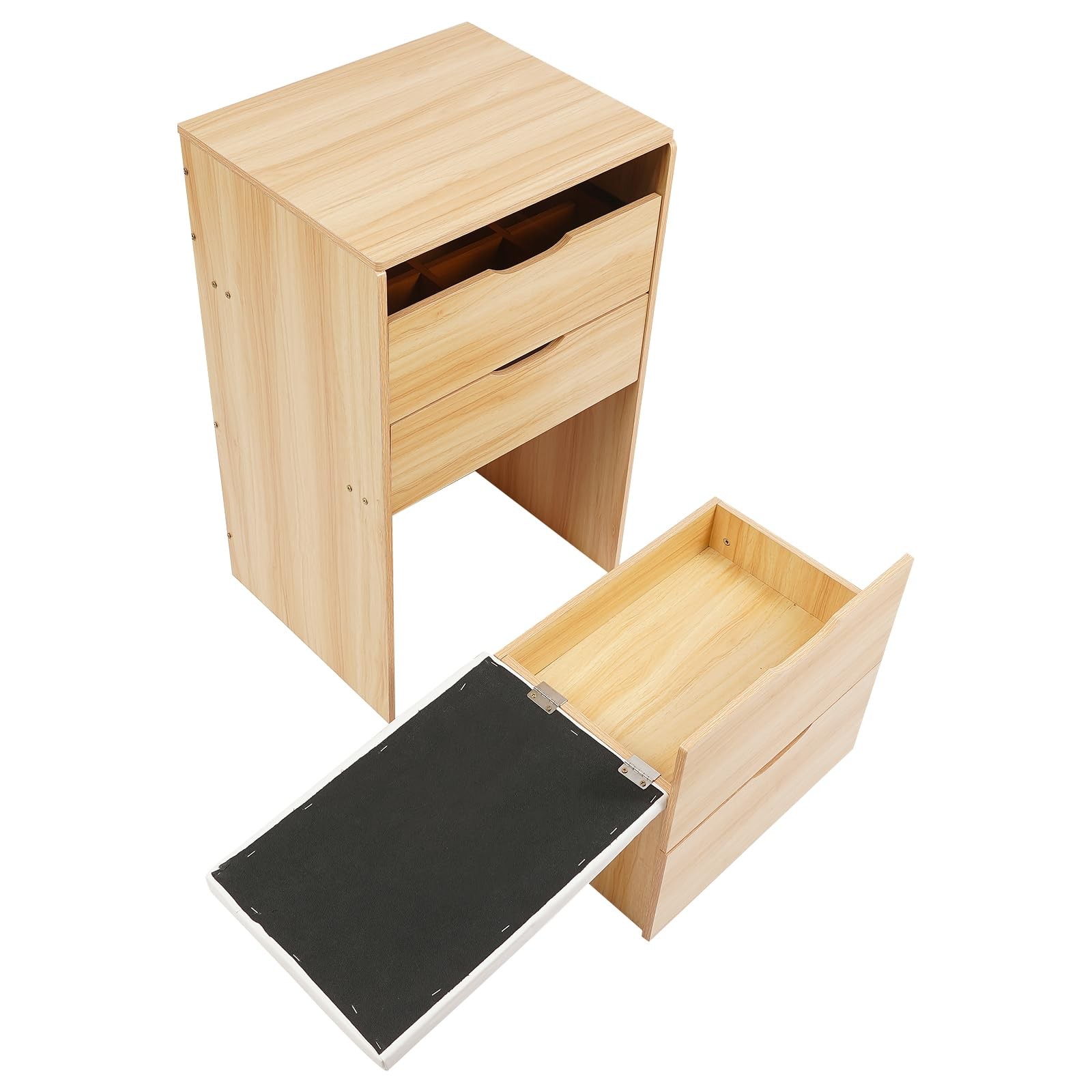 Compact 3-in-1 Flip Top Vanity Desk with Mirror 3 Drawers Stool Log Color