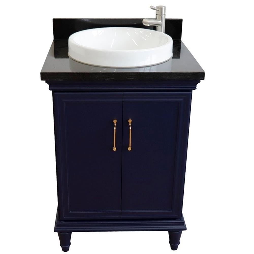 25 in. Single Wooden Vanity Blue with Black Galaxy Rectangle Sink