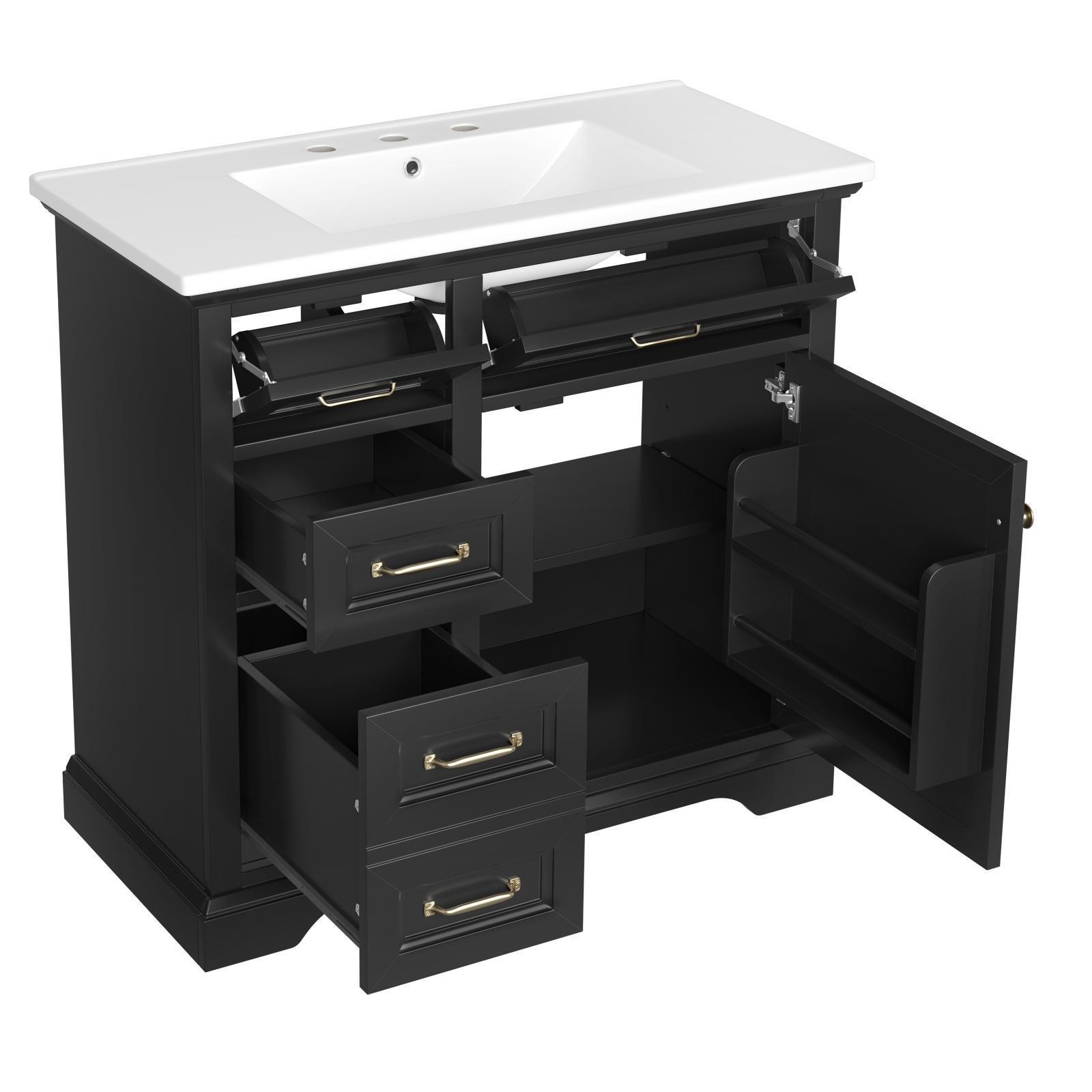 Modern 36-Inch Black Bathroom Vanity with Ceramic Sink, Soft-Close Door, 4