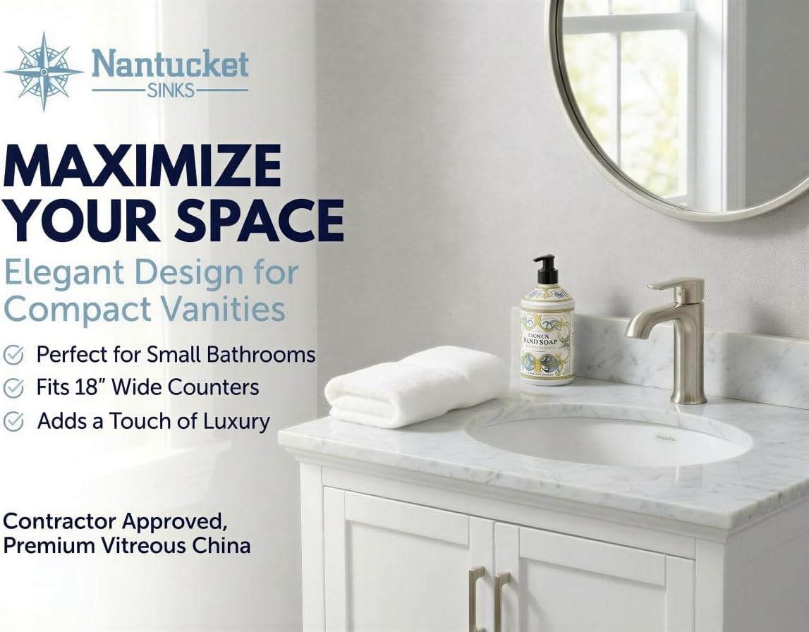 Nantucket Sinks UM-13×10-W Small Undermount Bathroom Sink– 13″x10″ Interior Bowl