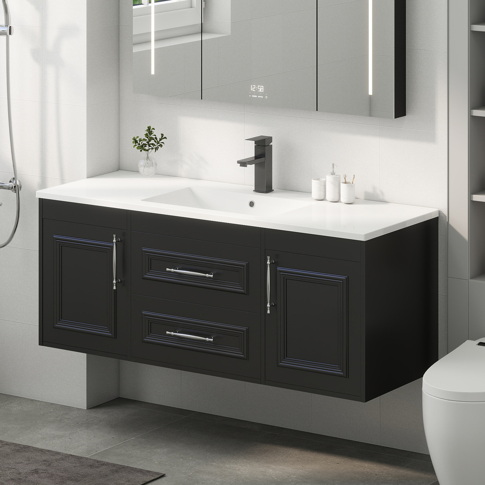 48″ Floating Vanity with Sink Wall Mounted White Soft Close Bathroom Cabinet