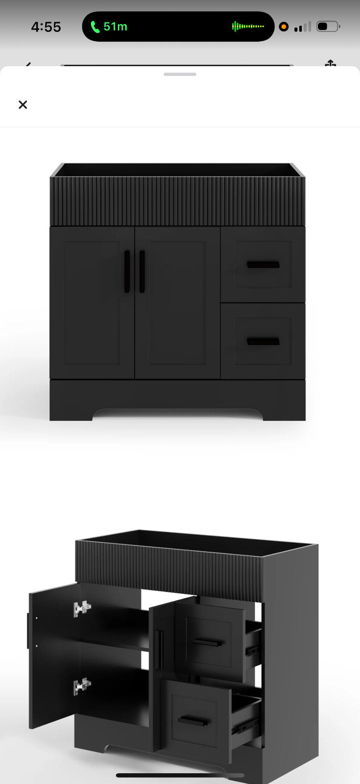 Black 36” Single Bathroom vanity cabinet base only
