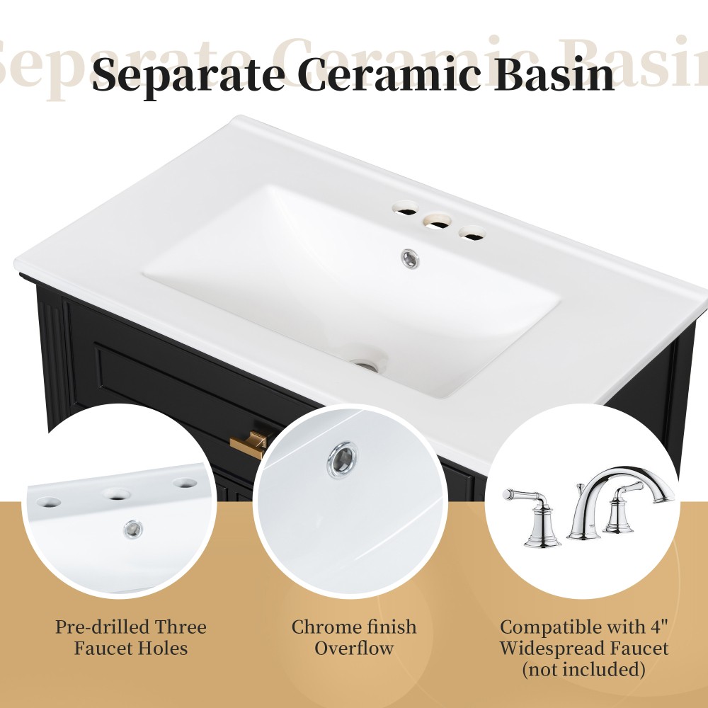 30″ Bathroom Vanity with Sink, Bathroom Vanity Cabinet with One Flip Drawer