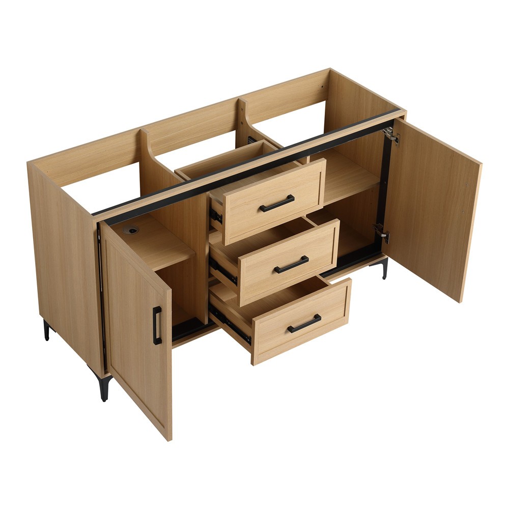 60″ Bathroom Vanity w/ Double Sink, Freestanding Vanity Doors Cabinet, 3 Drawers