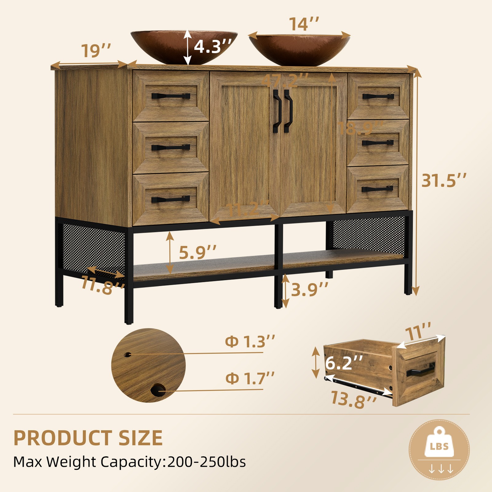 48″ Bathroom Vanity with Ceramic Sink Freestanding Storage Cabinet w/Drawer
