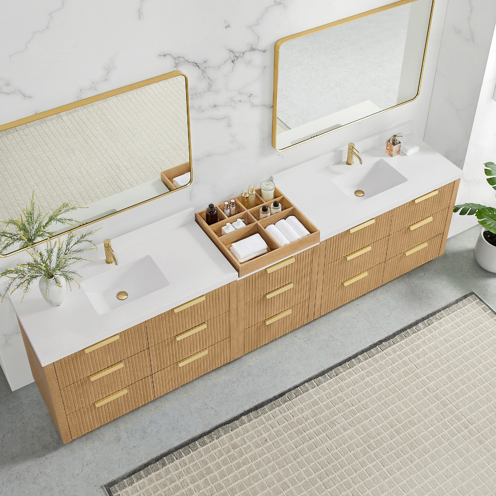 Santarem 120″ Combine Double Vanity in Washed Ash Grey with Quartz Stone Top