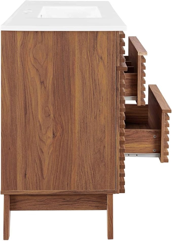 Modway Render Vanity Floor, Single Sink, Walnut White