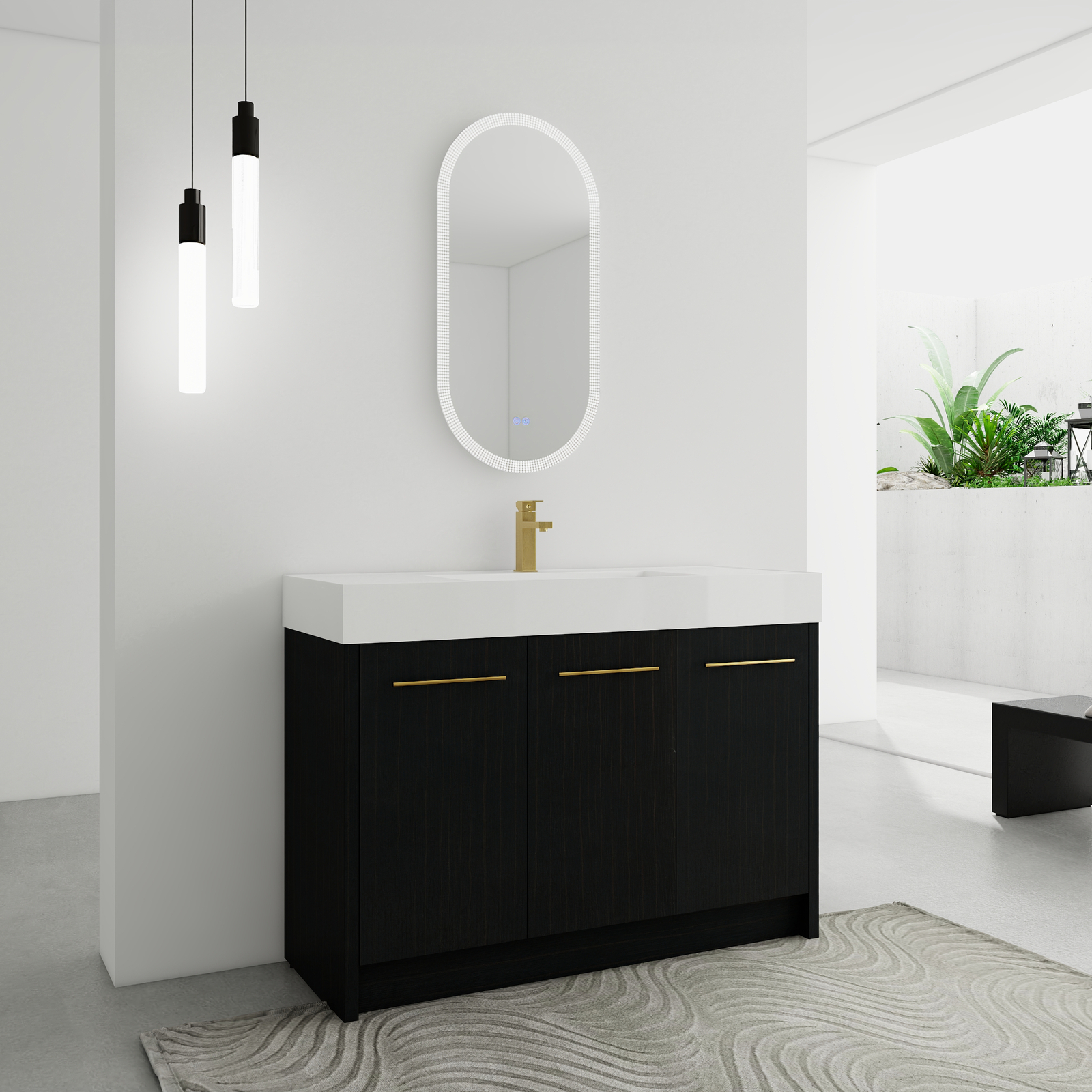 48 Inch Plywood Freestanding Bathroom Vanity with Resin Sink Door Cabinet Black